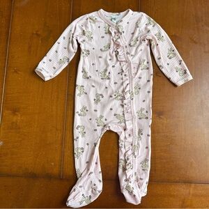 Bunny Print Footed One-Piece - Pink with Ruffle detail- soft - Size 6-9 Months